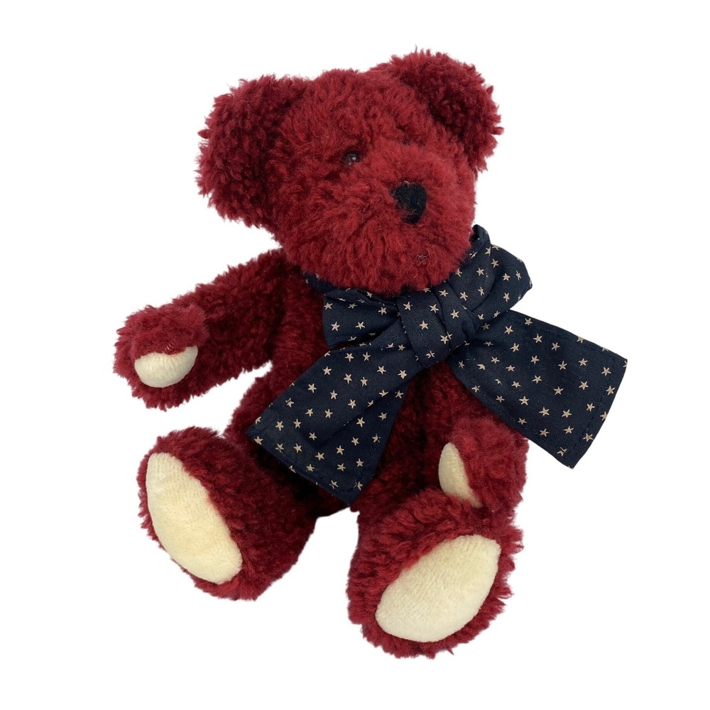 Boyds Collection Red Teddy Bear Star Bow Y.B. Bean Series Plush Toy Patriotic
